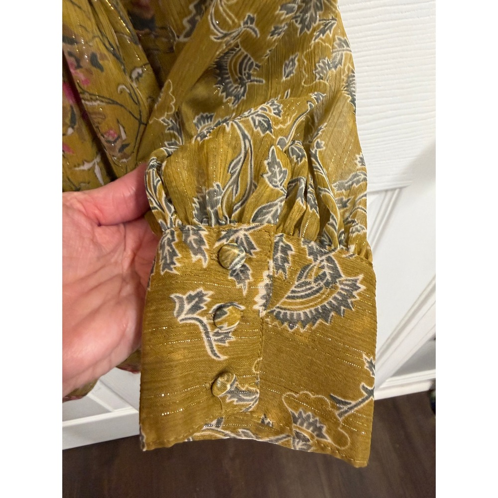 House of Harlow 1960 Mustard Yellow Floral Metallic Lurex Mini Dress Womens M - Picture 4 of 16